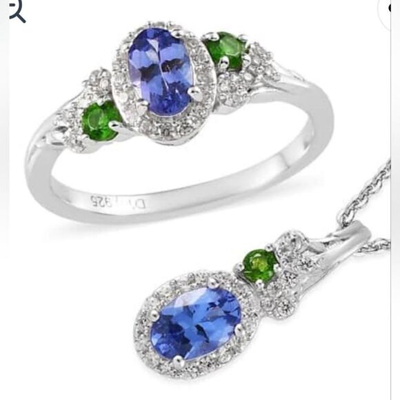 AAA Tanzanite & Multi Gemstone Halo Ring & Pendant Necklace - Picture 1 of 16